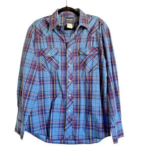 Wrangler Sz L‎ Plaid Pearl Snap Shirt Western Casual Workwear